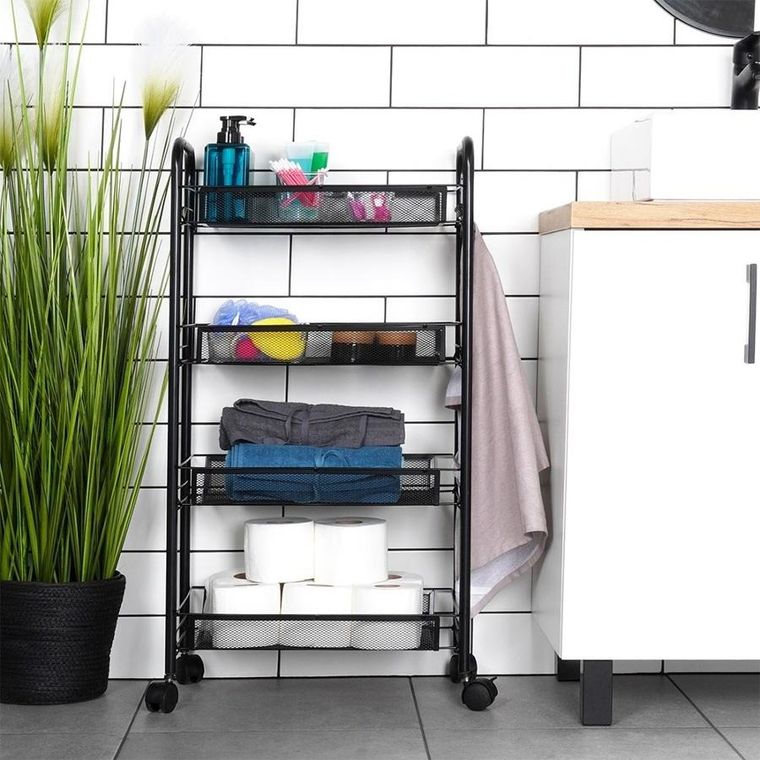 Vilde, wózek do przechowywania, metalowy czarny, 4-poziomowy