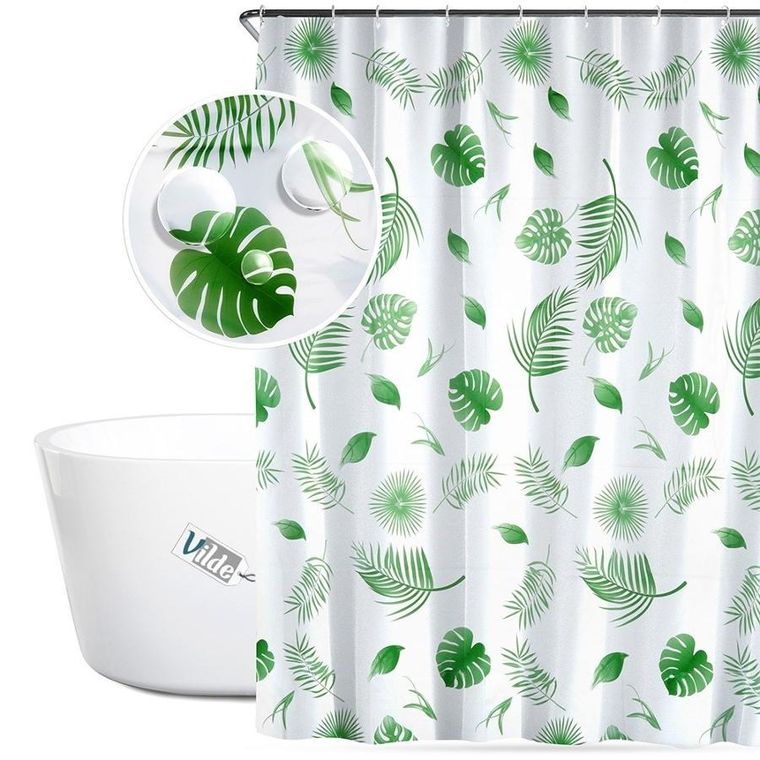 Vilde, zasłona prysznicowa, haczyki, wodoodporna, 180-180 cm