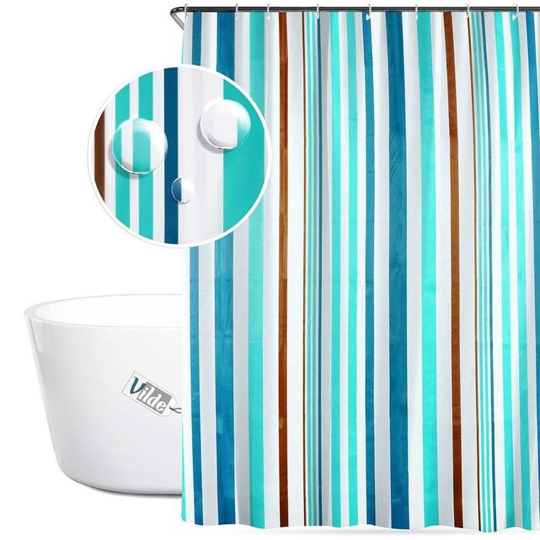 Vilde, zasłona prysznicowa, haczyki, wodoodporna, 180-180 cm