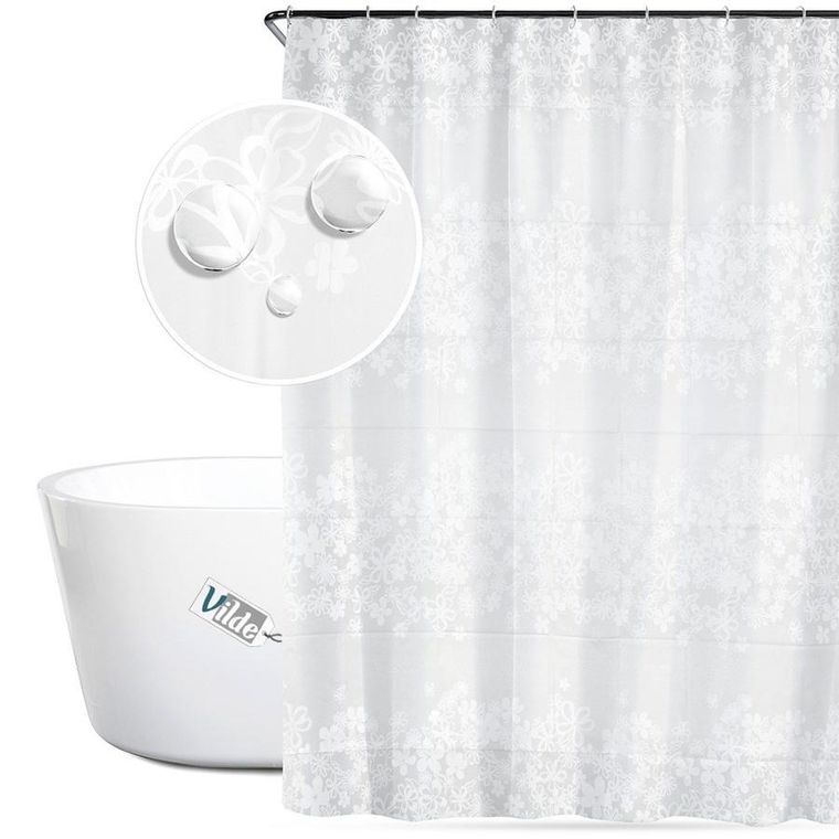 Vilde, zasłona prysznicowa, haczyki, wodoodporna, 180-180 cm