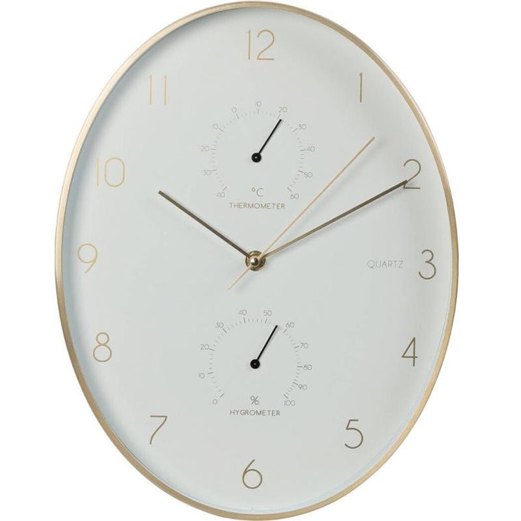 Vilde, zegar ścienny biały złoty, z termometrem higrometrem, 27-34.5 cm