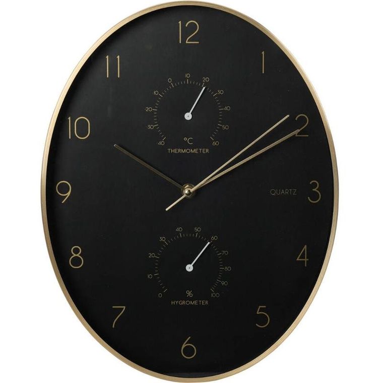 Vilde, zegar ścienny czarny złoty, z termometrem higrometrem, 27-34.5 cm