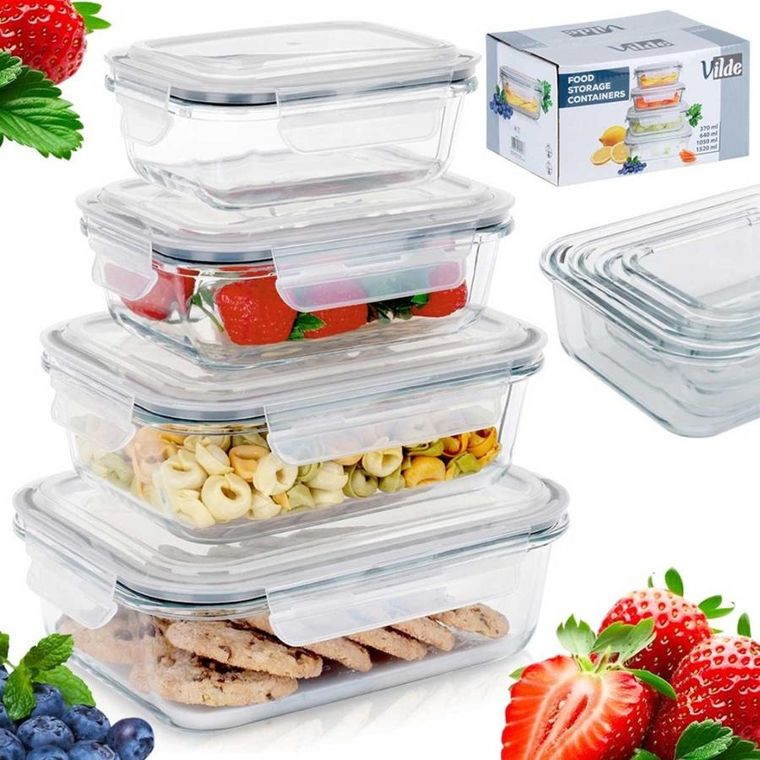 Vilde, zestaw szklanych pojemników na żywność z pokrywami i uszczelkami