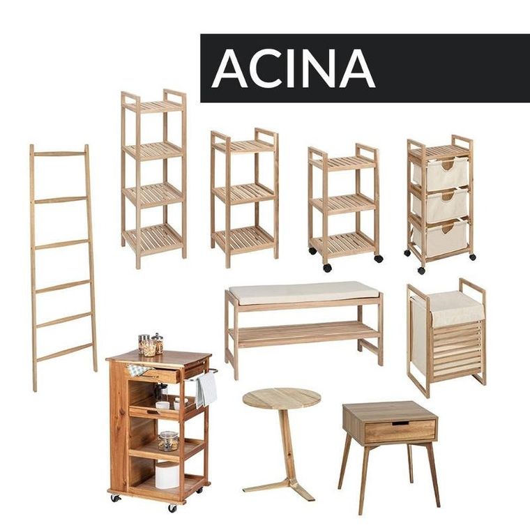 Wenko, Acina, szafka łazienkowa z trzema materiałowymi pojemnikami, drewno akacjowe