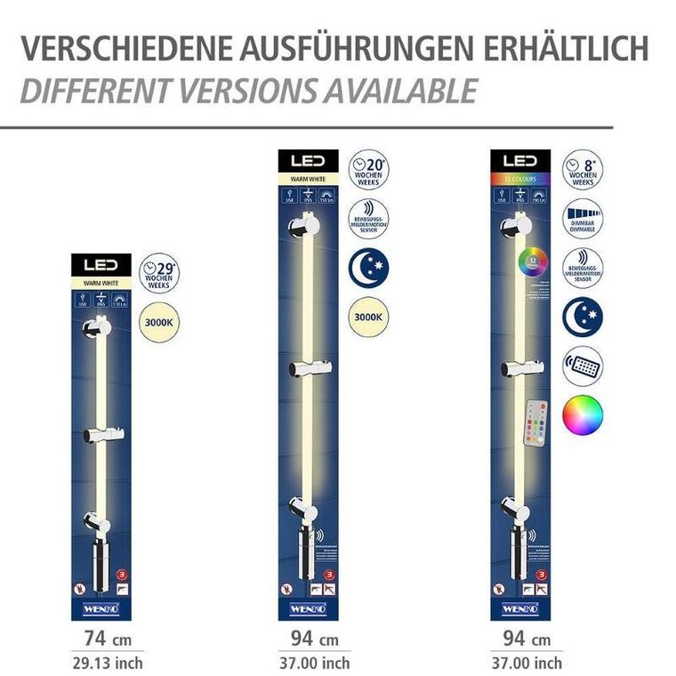 Wenko, drążek prysznicowy LED 74 cm, ciepła biel