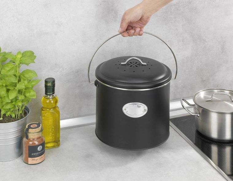 Wenko, kosz na kompost, 3 wymienne filtry neutralizujące zapachy, 6l, Nero