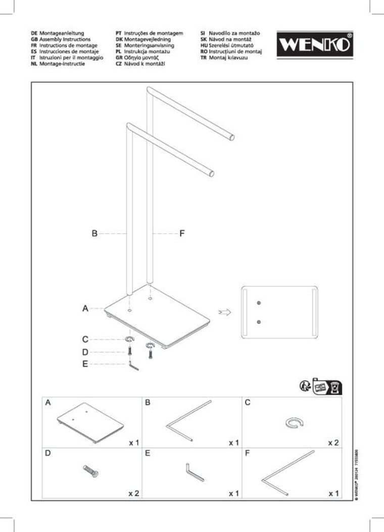 wenko, metalowy wieszak na ręczniki recco, dwuramienny