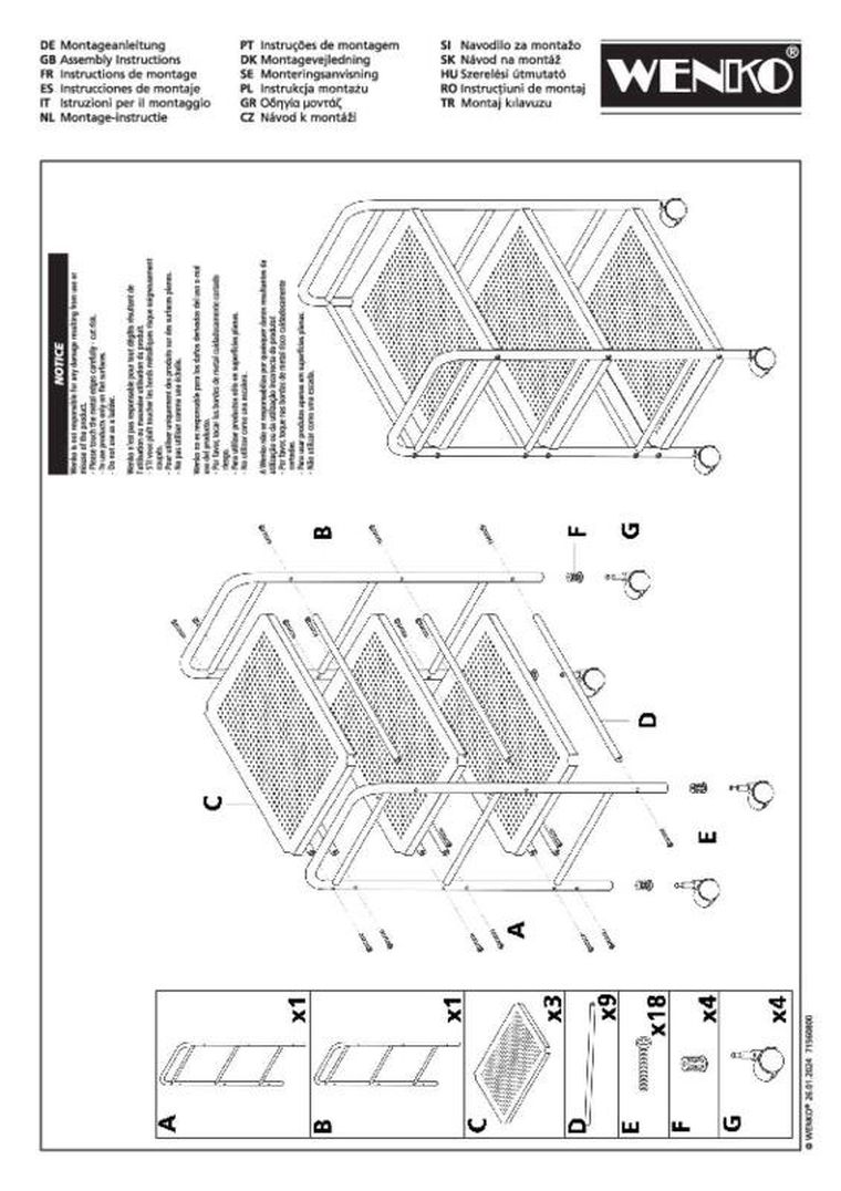 Wenko, metalowy wózek łazienkowy, 3 poziomy na kółkach