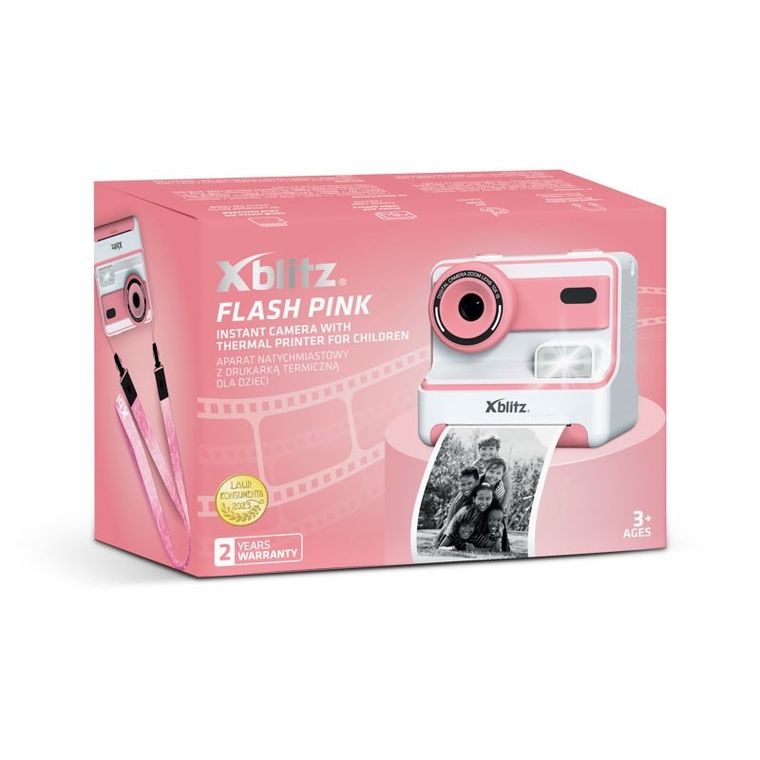 Xblitz, aparat natychmiastowy, z kamerą flash, różowy