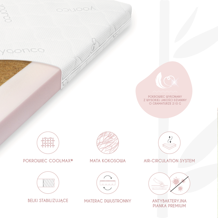 Yoonco, Nature, materac do łóżeczka dziecięcego, 120-60 cm