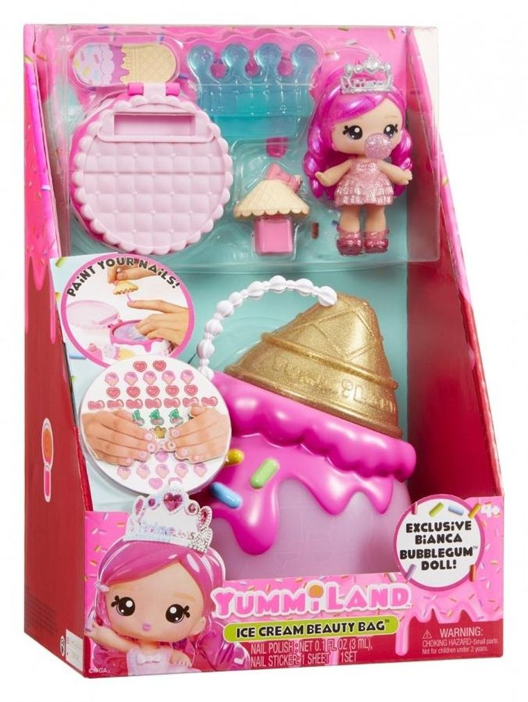Yummiland, Ice Cream Beauty Bag, zestaw kosmetyczny z laleczką Biancą Bubblegum i akcesoriami do makijażu