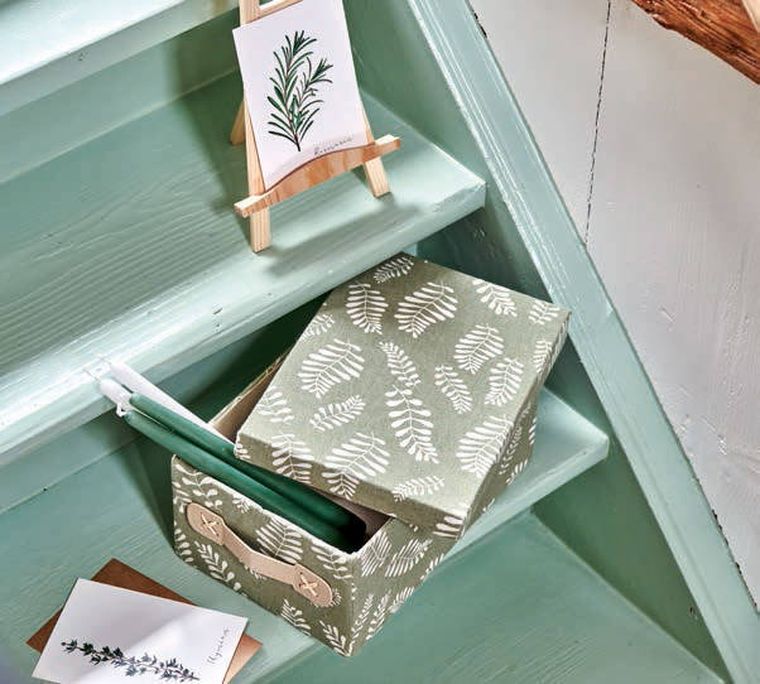 Zeller, pudełko do przechowywania, z pokrywką, bawełniane, motyw liści