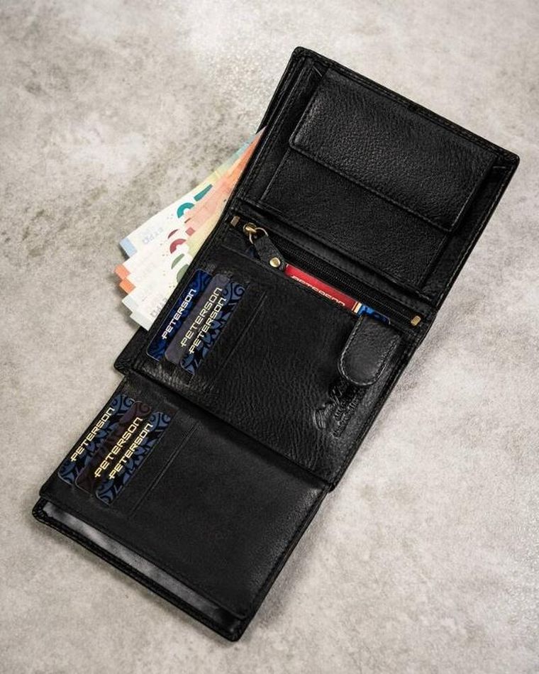 Zestaw: Portfel, Brelok, czarny, skórzany, RFID, Peterson