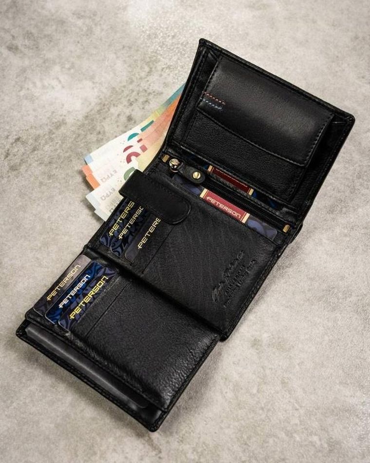 Zestaw: Portfel, Brelok, czarny, skórzany, RFID, Peterson