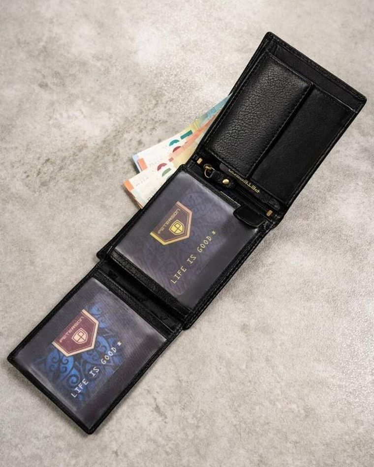 Zestaw: Portfel, Brelok, czarny, skórzany, RFID, Peterson