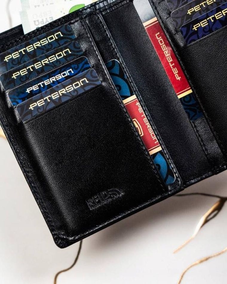 Zestaw: Portfel, Brelok, czarny, skórzany, RFID, Peterson