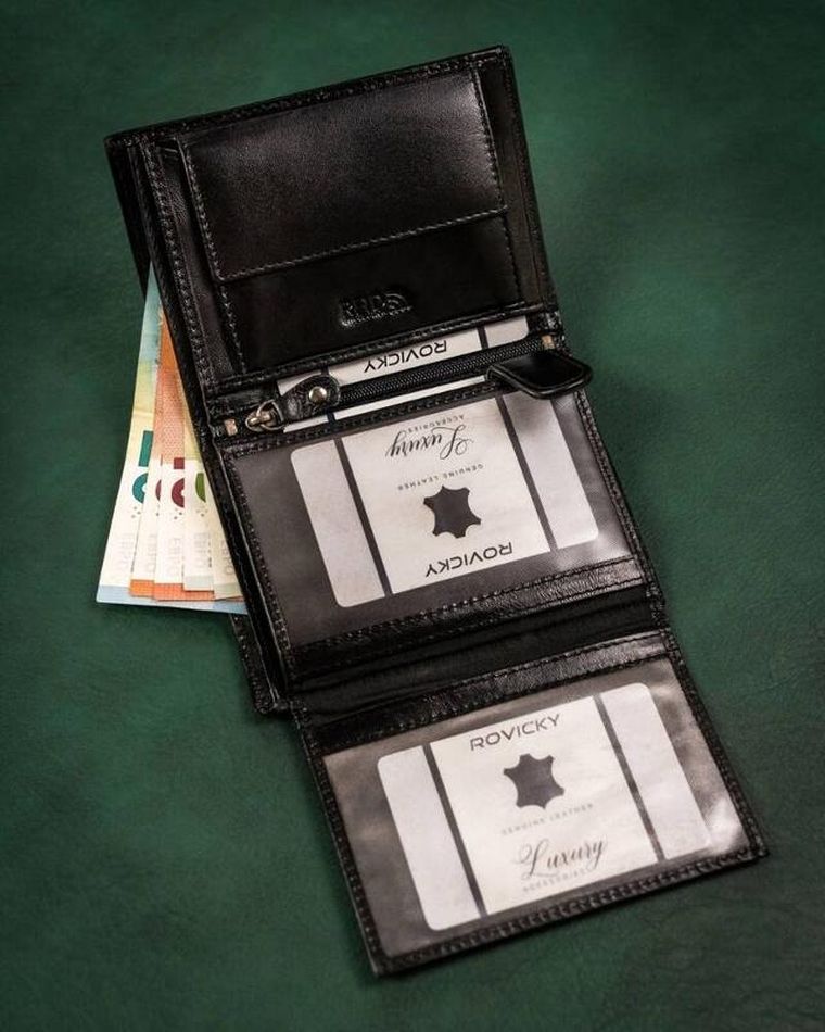 Zestaw: Portfel, Brelok, czarny, skórzany, RFID, Rovicky