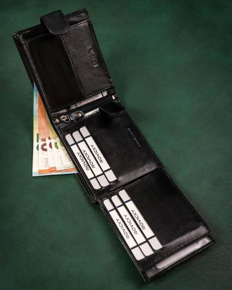 Zestaw: Portfel, Brelok, czarny, skórzany, RFID, Rovicky