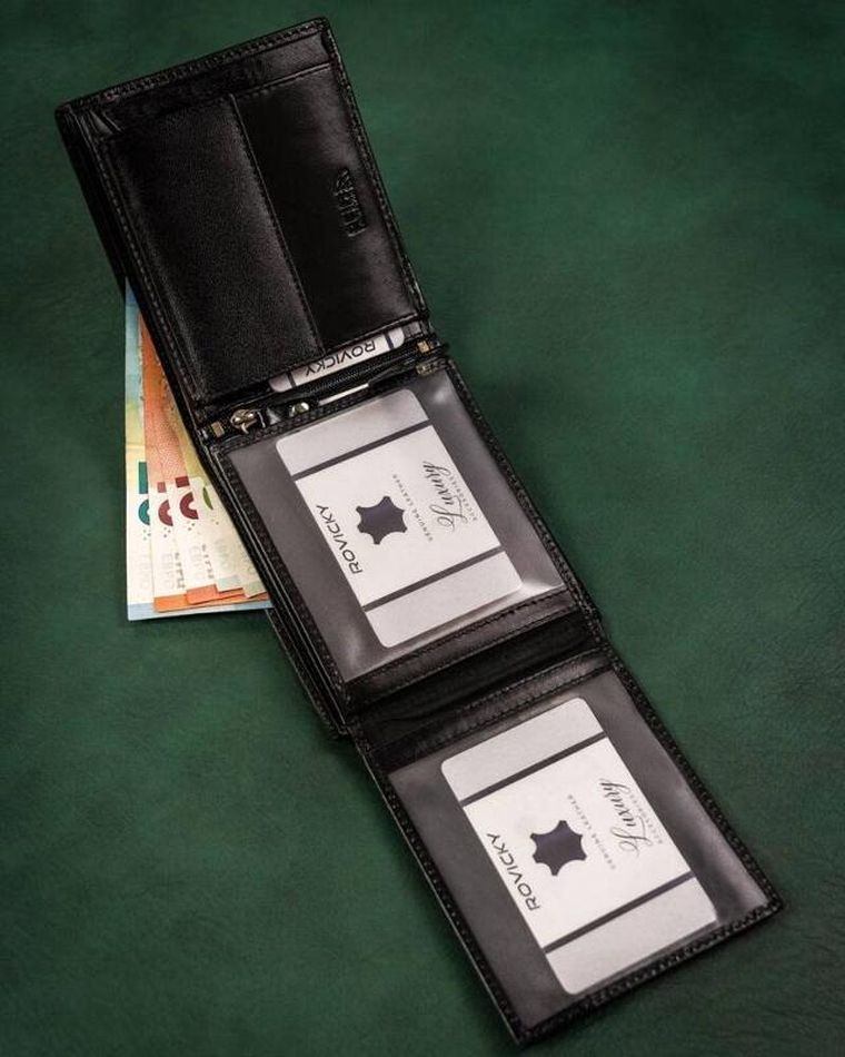 Zestaw: Portfel, Brelok, czarny, skórzany, RFID, Rovicky