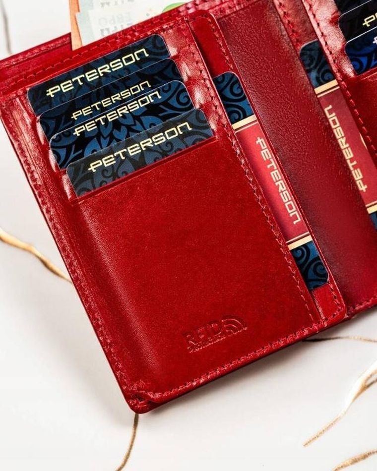 Zestaw: Portfel, Brelok, czerwony, skórzany, RFID, Peterson