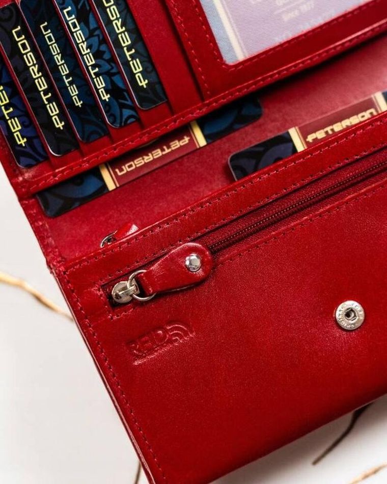 Zestaw: Portfel, Brelok, czerwony, skórzany, RFID, Peterson