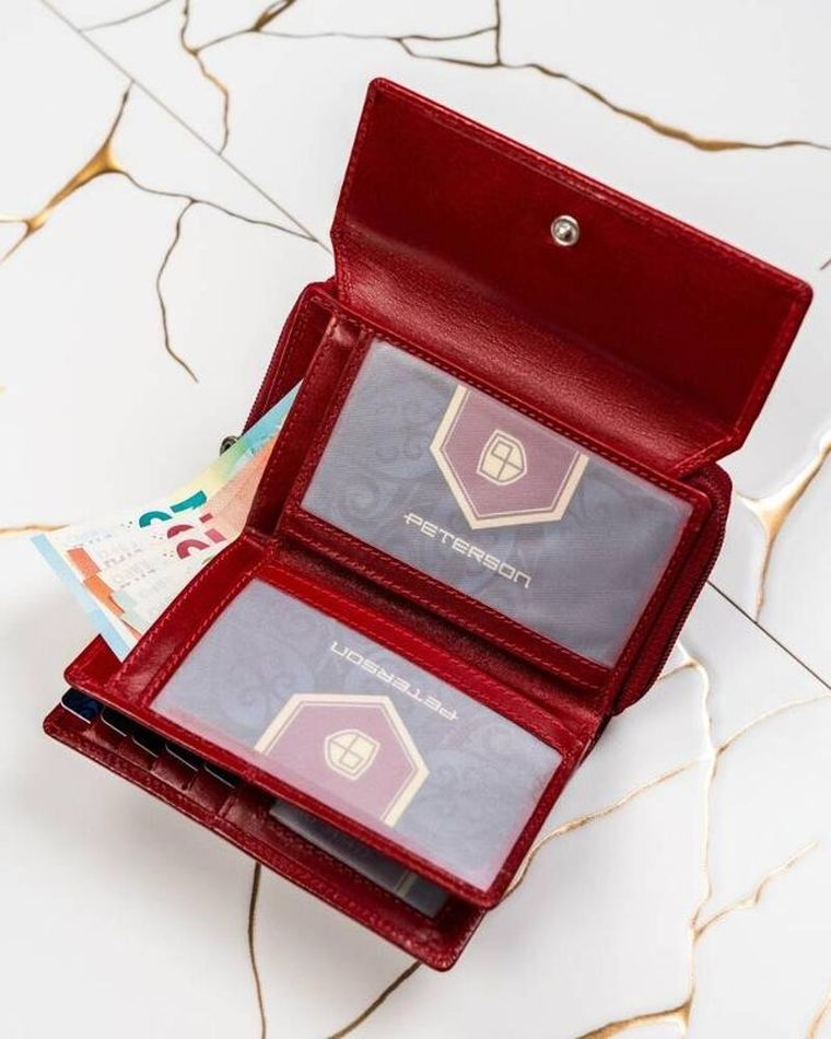 Zestaw: Portfel, Brelok, czerwony, skórzany, RFID, Peterson