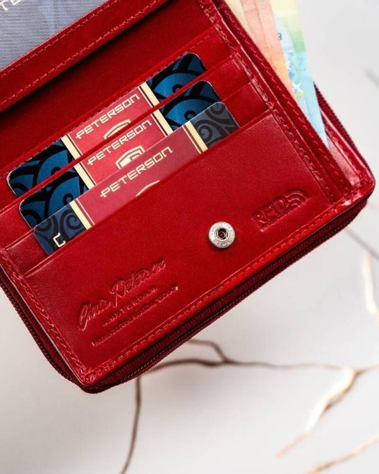 Zestaw: Portfel, Brelok, czerwony, skórzany, RFID, Peterson