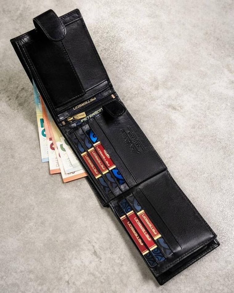 Zestaw: Portfel, Etui na karty, Brelok, czarny, skórzany, RFID, Peterson