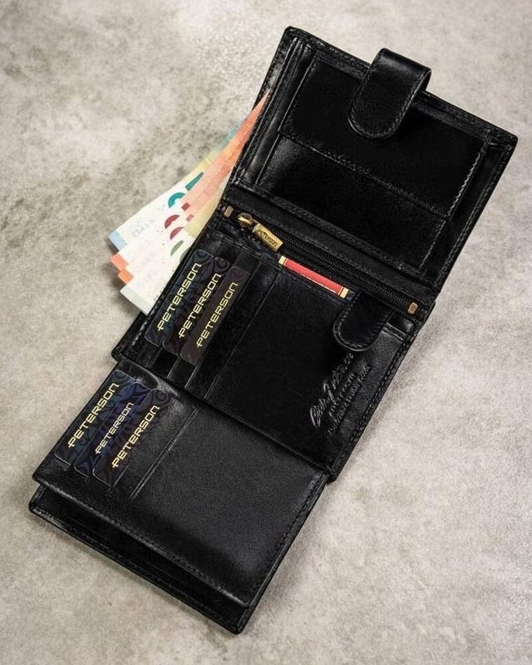 Zestaw: Portfel, Etui na karty, Brelok, czarny, skórzany, RFID, Peterson