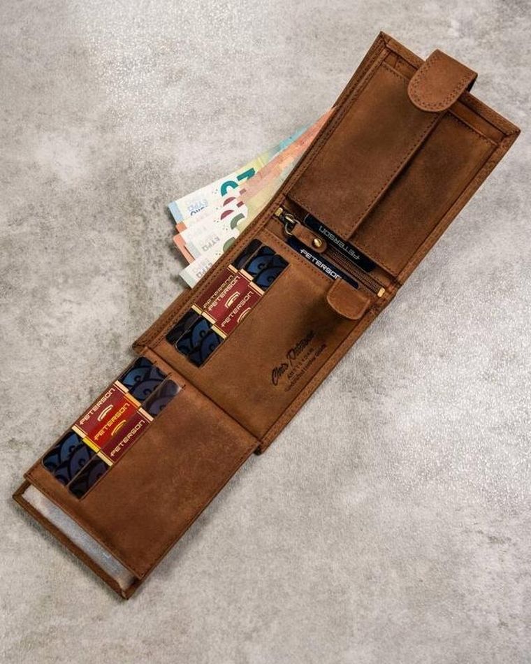 Zestaw prezentowy: Portfel, Brelok, brązowy, skórzany, RFID, Peterson