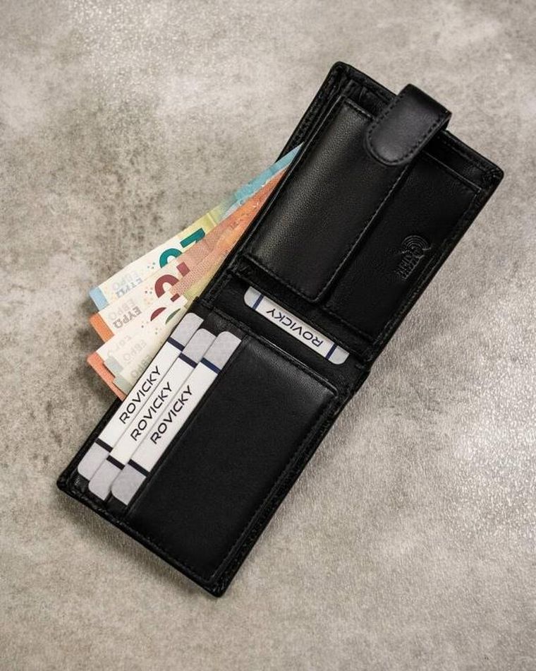 Zestaw prezentowy: Portfel, Brelok, czarny, skóra ekologiczna, RFID, Rovicky