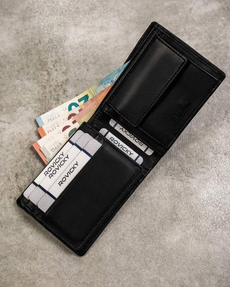 Zestaw prezentowy: Portfel, Brelok, czarny, skóra ekologiczna, RFID, Rovicky