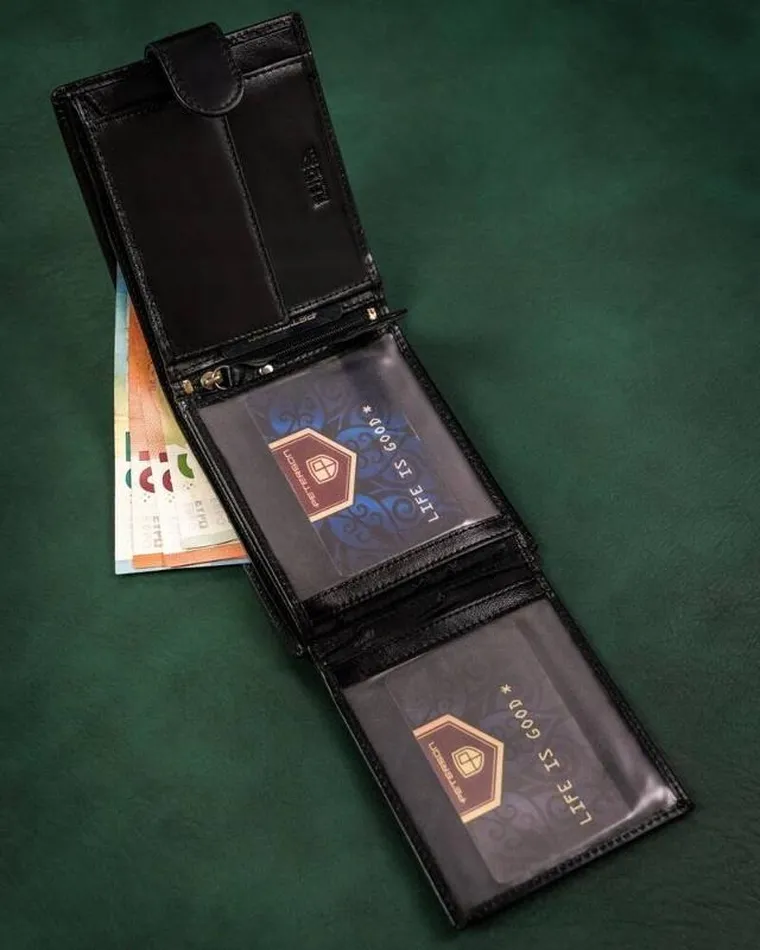 Zestaw prezentowy: Portfel, Brelok, czarny, skórzany, Peterson