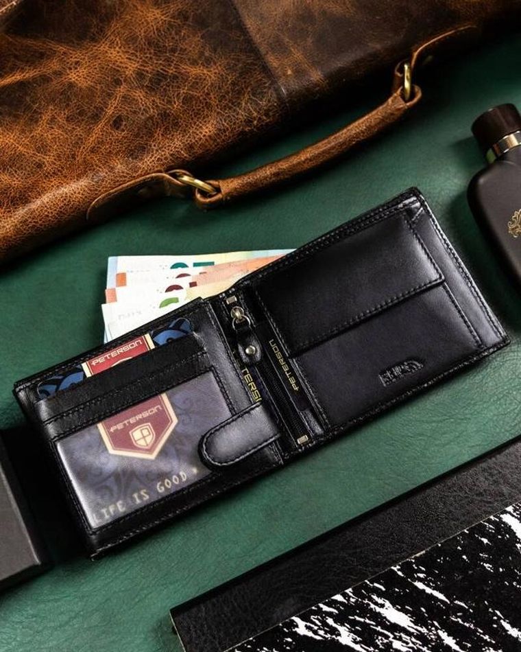 Zestaw prezentowy: Portfel, Brelok, czarny, skórzany, Peterson