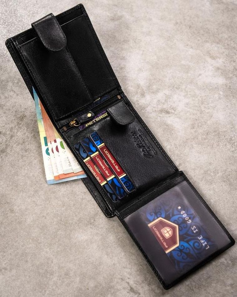 Zestaw prezentowy: Portfel, Brelok, czarny, skórzany, Peterson