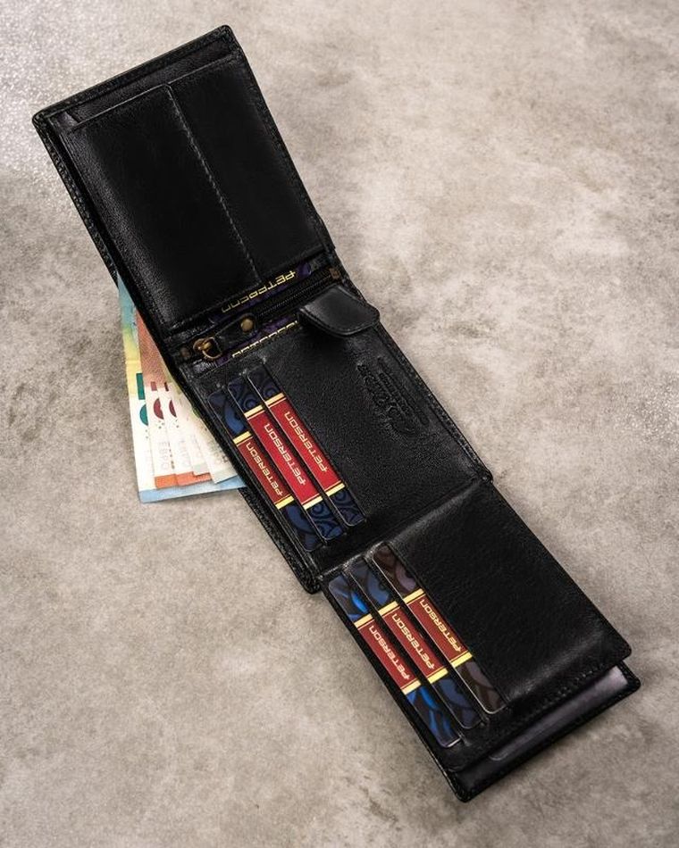 Zestaw prezentowy: Portfel, Brelok, czarny, skórzany, Peterson