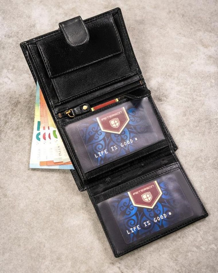 Zestaw prezentowy: Portfel, Brelok, czarny, skórzany, Peterson