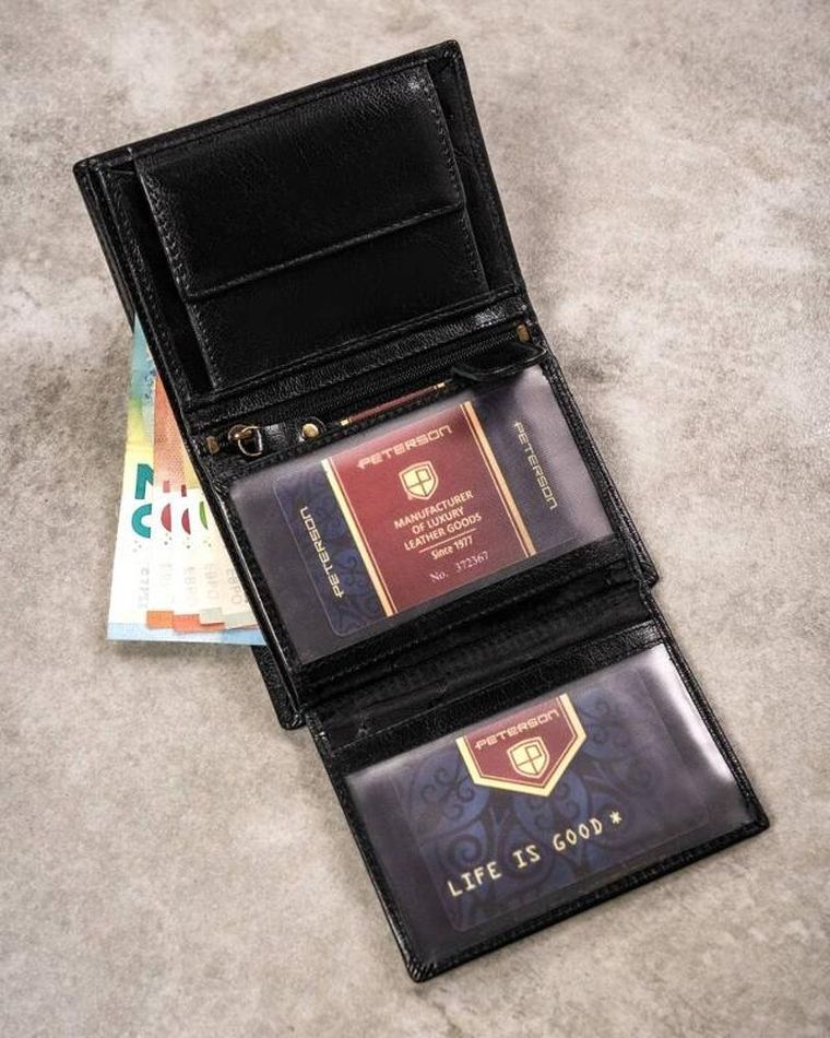 Zestaw prezentowy: Portfel, Brelok, czarny, skórzany, Peterson