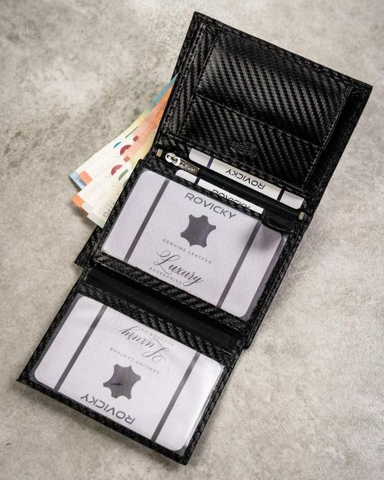 Zestaw prezentowy: Portfel, Brelok, czarny, skórzany, Rovicky