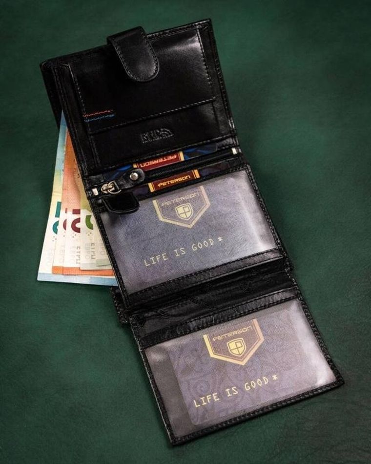 Zestaw prezentowy: Portfel skórzany, Brelok, czarny, Peterson