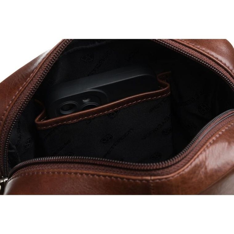 Zestaw, Torba listonoszka, Etui na klucze, brązowy, skórzany, Peterson