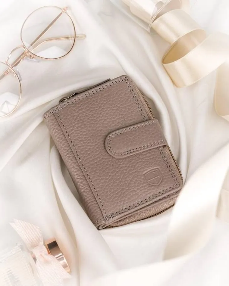 Zestaw: Torebka skórzana, Portfel, beżowy, Peterson