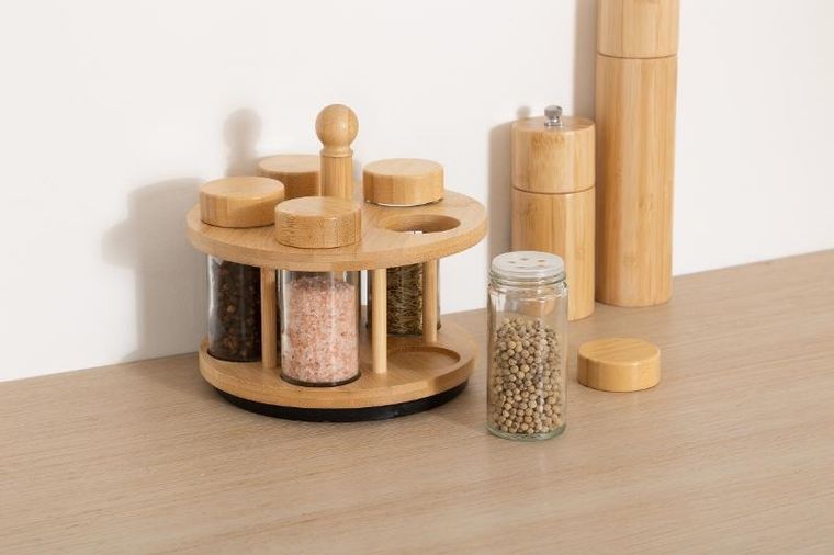 5five Simply Smart, Cozy, obrotowy pojemnik na przyprawy, 4 szklane słoiczki