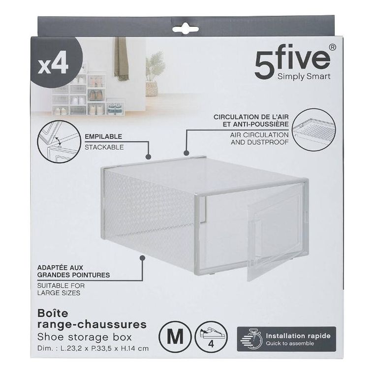 5five Simply Smart, przezroczyste pudełka na buty, 4 szt.