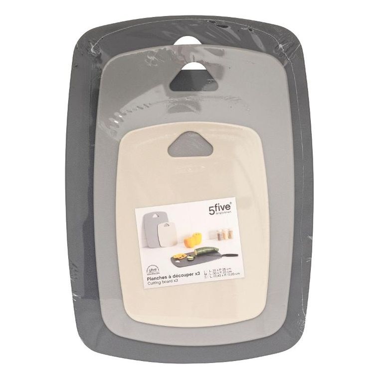 5five simply smart, zestaw plastikowych desek do krojenia, 3 różne kolory i rozmiary