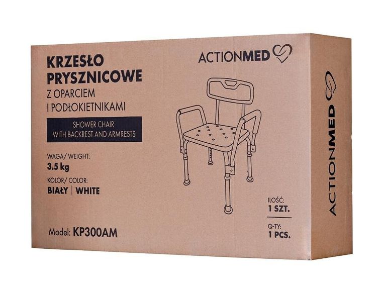 Actionmed, krzesło prysznicowe z oparciem i podłokietnikami