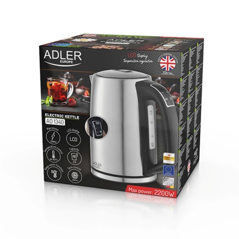 Adler, czajnik stalowy, LCD, regulacja temperatury, 1,7l, AD 1340