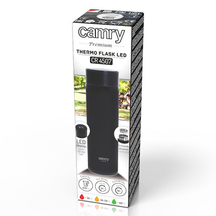 Adler, termos LED, czarny, 473 ml