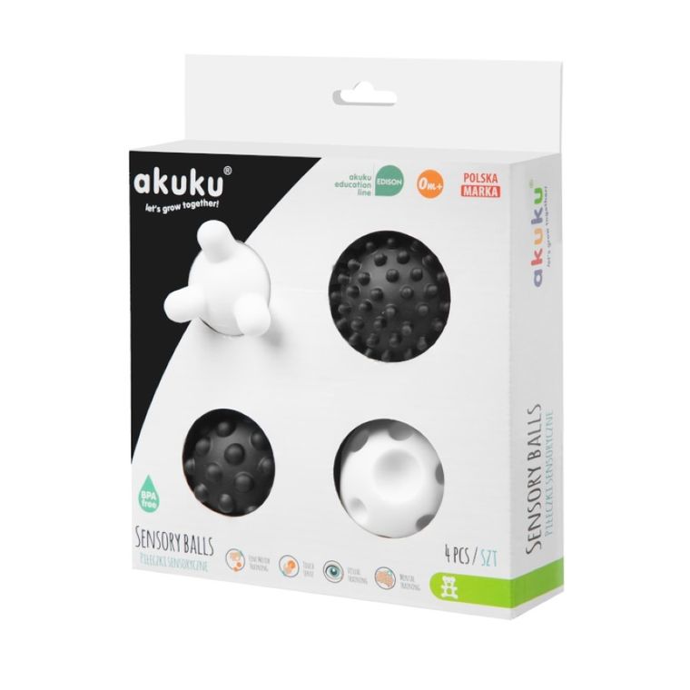 Akuku, zestaw piłeczek sensorycznych, czarno-białe
