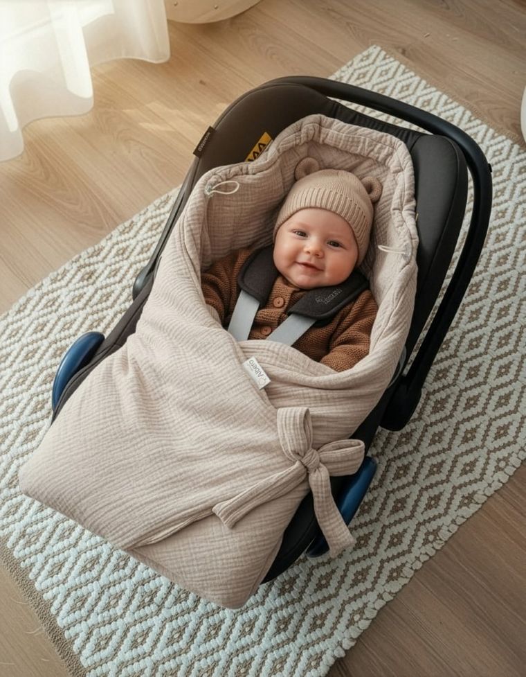 Albero Mio, otulacz muślinowy do fotelika, ocieplany, beż